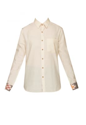 Off-White Plain Shirt with Ikat Yoke and Cuff