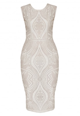 White Embroidered Dress with Lace Edging and Silk Thread Work