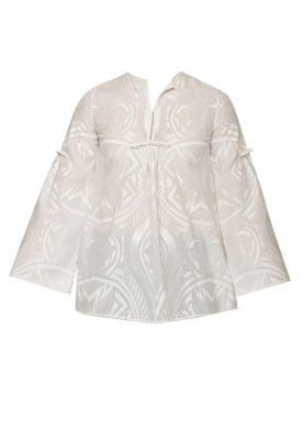 White Embroidered Top with Bead, Lace Edging and Silk Thread Detail