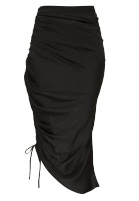 Black Draw-String Gathered Asymmetric Skirt