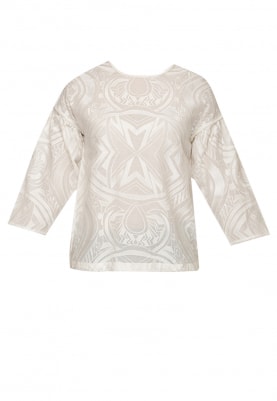 Broken White Embroidered Top with Gathered Sleeve