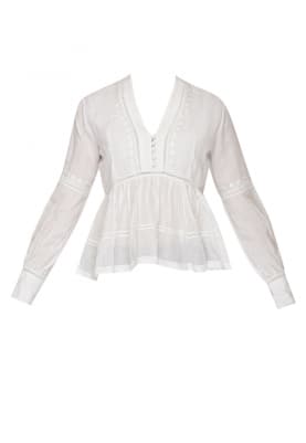 Broken White Embroidered Finish Top with Peplum At Mid-Riff