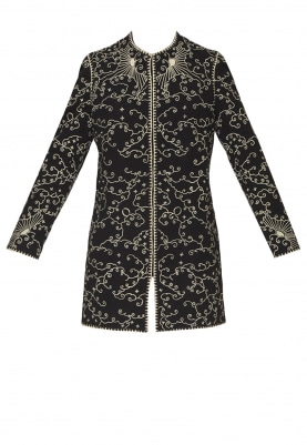 Black Fully Embroidered Front Open Jacket