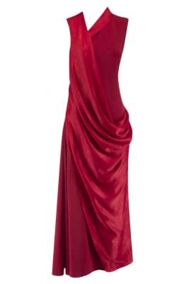Maroon Drape Dress with Over-Coat Style Cowl