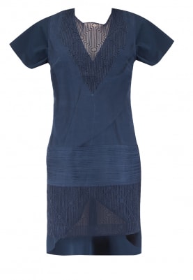 Navy Blue Raffia Embroidered Inner Paired with Over-Sized Drape Dress