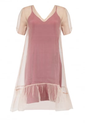Light Beige Embroidered Dress with Maroon Inner