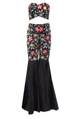 Black Off-Shoulder Embroidered Blouse and Palazzo with Thread and Sequin Work Embroidery