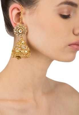 Antique Gold Finish Kundan and Zircons Earrings