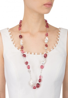 Silver Finish White and Ruby Stone Necklace