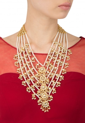Gold Finish Multi Pearl String Necklace