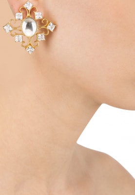 Antique Gold Plated Kundan Stud Earrings