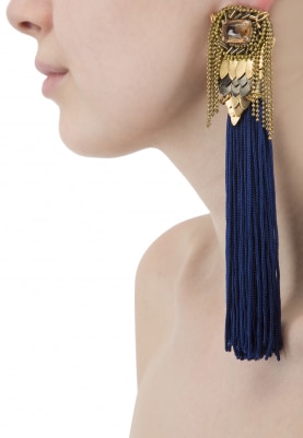 18K Rose Gold Plated Royal Blue Tasseled Earrings