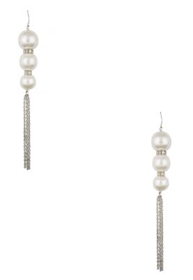 Silver Finish Shell Pearls and Chain Tasseled Earrings