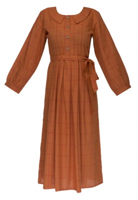 Rust Brown Check Shirt Style Dress