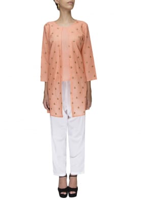 Peach Top and Jacket with White Trouser Pant