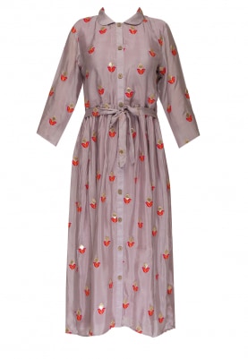 Pastel Chinon Floral Gota Embroidery Shirt Style Dress
