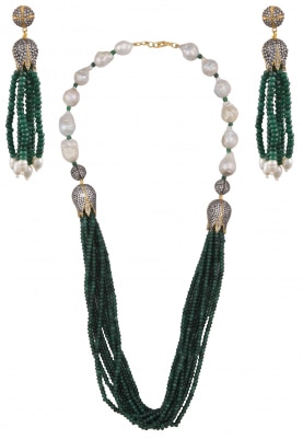Green Crystal Studded Baroque Necklace Set