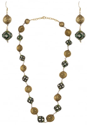 Green and Golden Crystal Beads Necklace Set