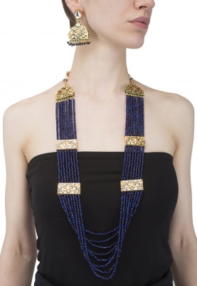 Blue Multi Strand Crystal Necklace Set