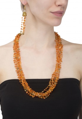 Orange and Gold Beads Layered Necklace Set