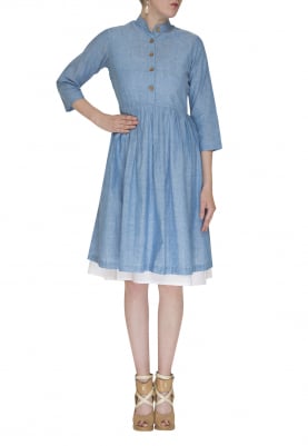 Blue Dress with Aristocratic Button