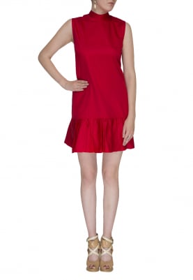 Red Dres with Gathered Frill