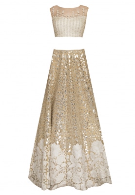 Beige Crop Top with Intricate Embroidered Lehenga