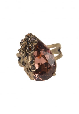 18k Gold Plated Vintage Rose and Brown Crystal Ring