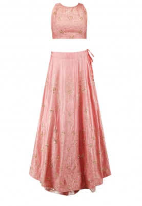 Persian Peach Lehenga with Halter Blouse Embroidered with Gota Work and Dupatta