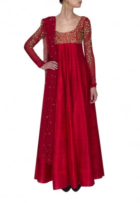 Red Bodice Embroidered Anarkali and Dupatta
