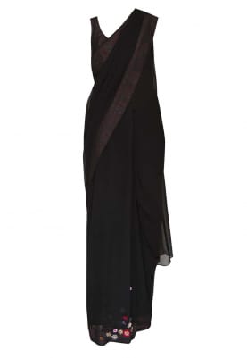 Black Embroidered Blouse with Embellishment On Pleats Of Saree