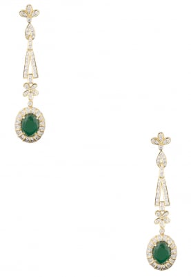Yellow Gold Plated Emerald and Cubic Zirconia Earrings