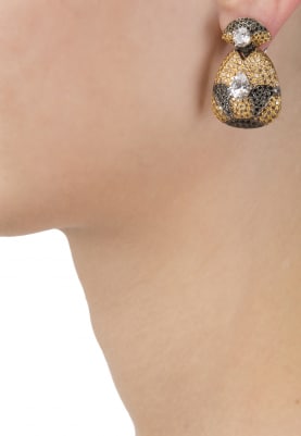 White, Black Rhodium and Gold Plated Hand Painted Zircons Earrings