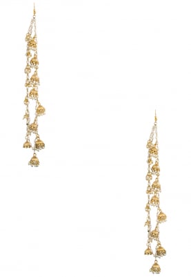 Gold Plated Multi Pearl String Jhumki Earrings