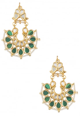 22k Gold Finish Green Stone Chaanbali Earrings