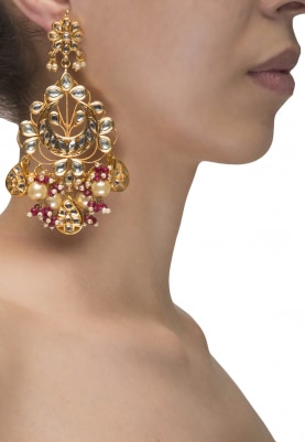22k Gold Plated Flower Motif Chandbali Earrings