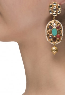 22k Gold Plated Navratan Stone Studded Earrings
