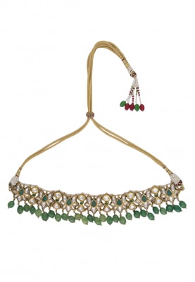 Gold Plated Kundan and Gold Beads Necklace