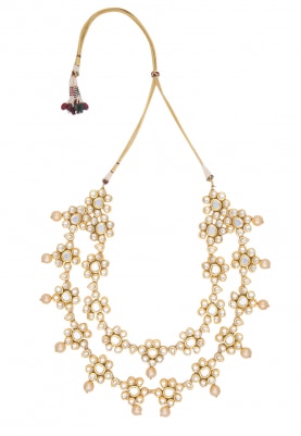 Gold Plated Kundan and Ruby Beads Necklace