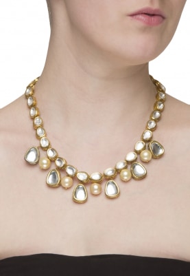 Gold Plated Kundan and Emerald Stone Choker Necklace