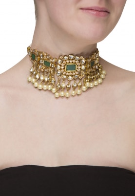 Gold Plated Emerald Multi String Necklace