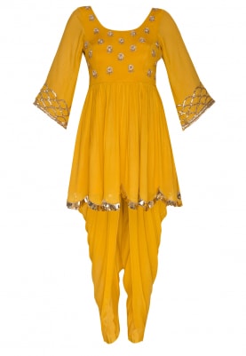Citrus Embroidered Peplum Top and Dhoti with Striped Dupatta