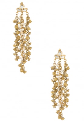 Gold Finish Kundan and Gold Pearls Chain Earrings