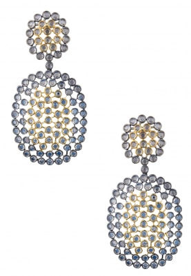 Rhodium and Gold Finish Clear Stones Studded Earrings