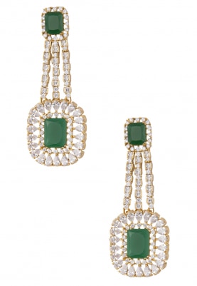 Gold Finish Zircons and Emerald Stones Earrings