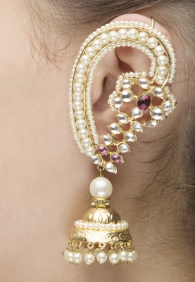 Gold Finish Blue Beads and Kundan Kanphool Earrings