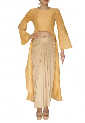 Mustard High Low Top Paired with Cream Dhoti Skirt
