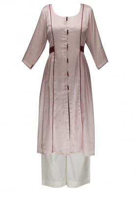 Dusky Pink Contrast Waist Patch Belt Gathered Dress with Palazzo