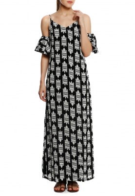 Black Cold Shoulder with Croc Print Maxi Dress
