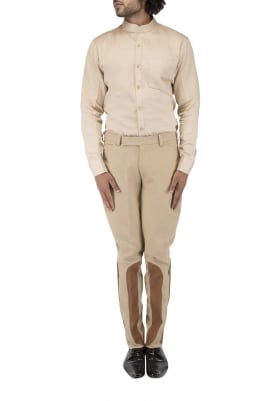 Beige Shirt with Orange Brown Shoe Style Patch On Trouser